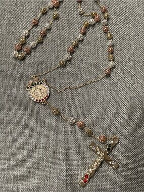 18k Gold over silver Rosary Necklace with Enamel Accents